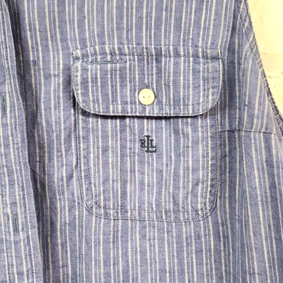 Lauren Ralph Lauren Blue Striped Sleeveless Button Down Shirt - Picture 3 of 5
